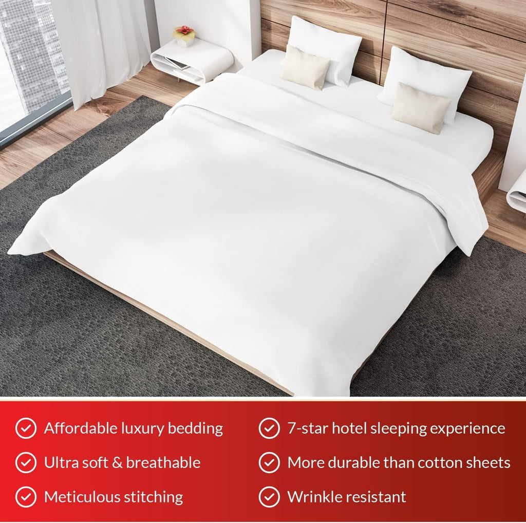 Wrinkle-Resistant Sheet Set of 4, 16-inch Deep Pocket - Microfiber Bed Sheets, White - Luxury Bed Sheet Set with Deep Pockets Detail