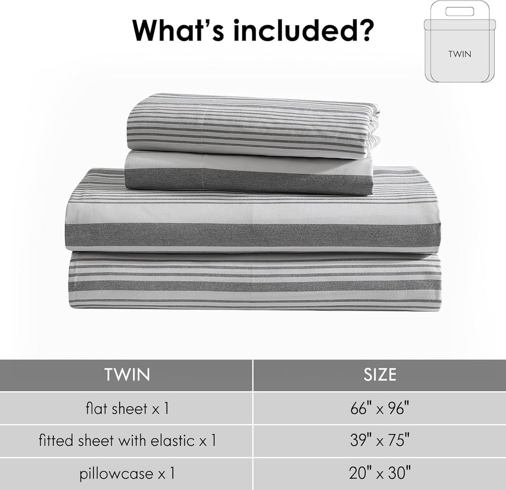 Breathable Luxury Home 3-Piece Twin Microfiber Classic Stripe Bed Sheet Set, Super Soft, Breathable Stripe Bedding with 16 inches Deep ... - Luxury Bed Sheet Set with Deep Pockets Detail
