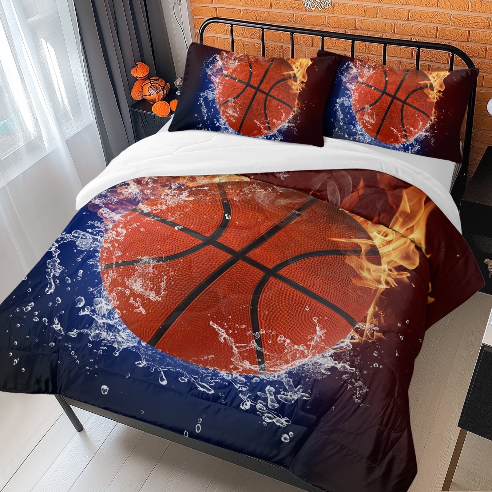 Fluffy Down Alternative Twin Comforter Set, 3 Pieces Sport Bedding Set for Kids Boys Teens Brushed Microfiber Basketball Comforter Set, 66x90... - All-Season Down Alternative Comforter Insert Detail