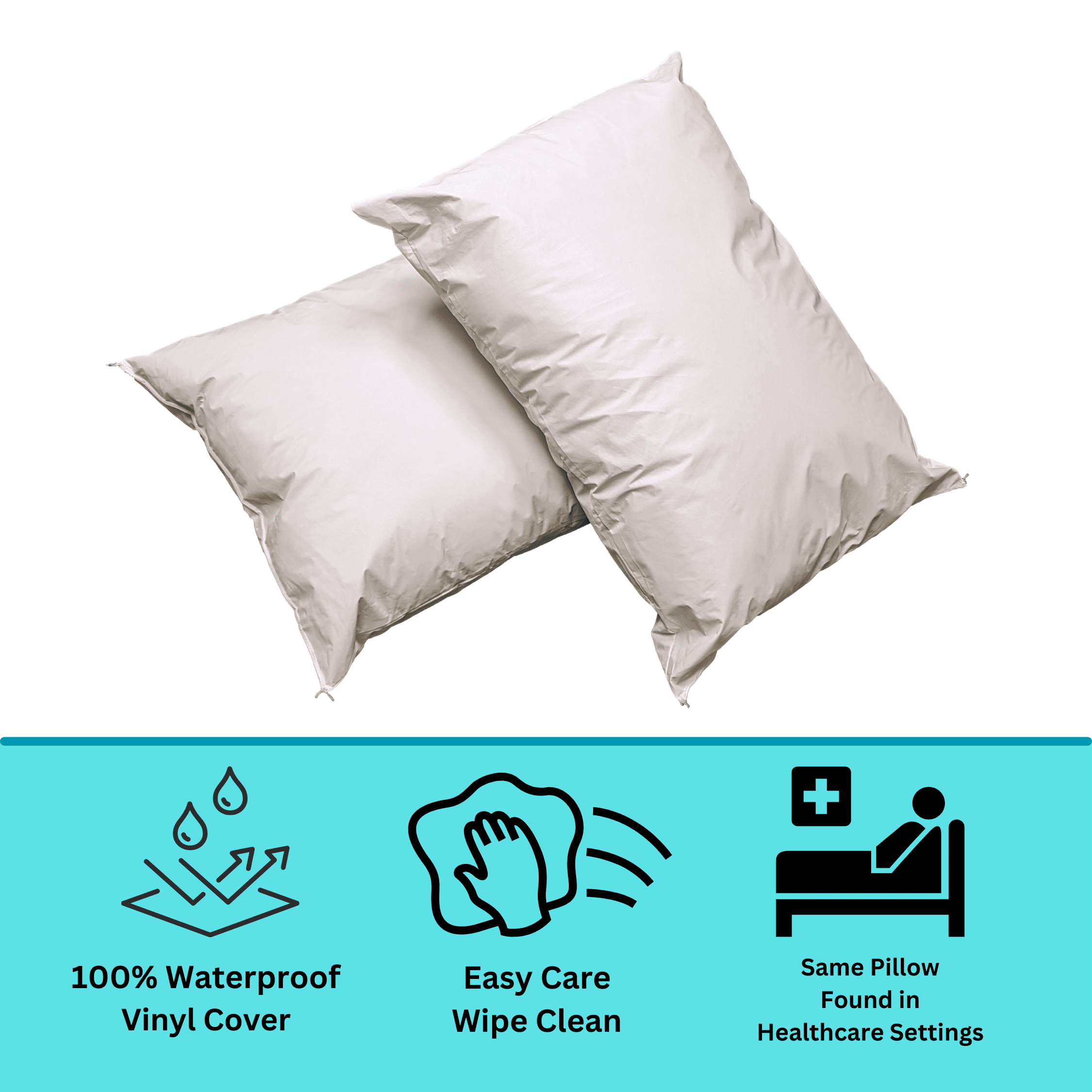 Orthopedic Support 2 Pack Vinyl Covered Medical Bed Pillows 19 in x 25 in | Wipeable Easy Clean | Fluid Stain Resistant - Hotel Quality Plush Sleeping Pillows Detail