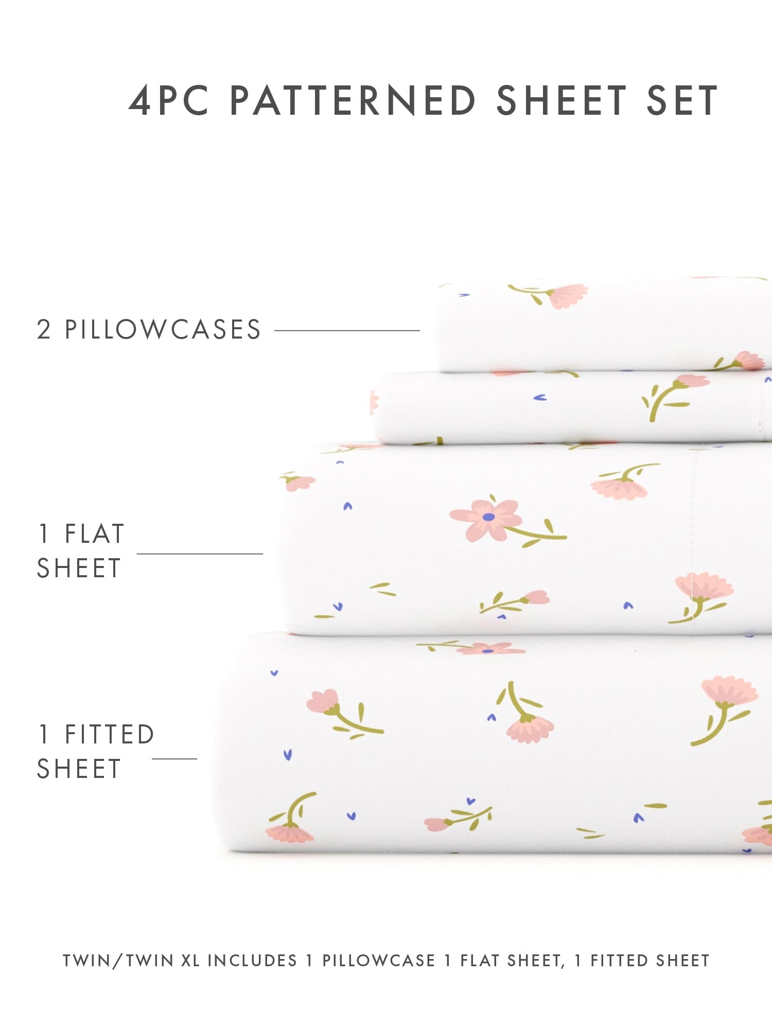 Ultra-Soft Ultra Soft & Breathable Wrinkle Free Bed Sheets Set - Floral Pink Farmhouse Patterned for Twin Size Bedding - Premium Ultra-Soft Pillowcase Pair for Sleeping Detail