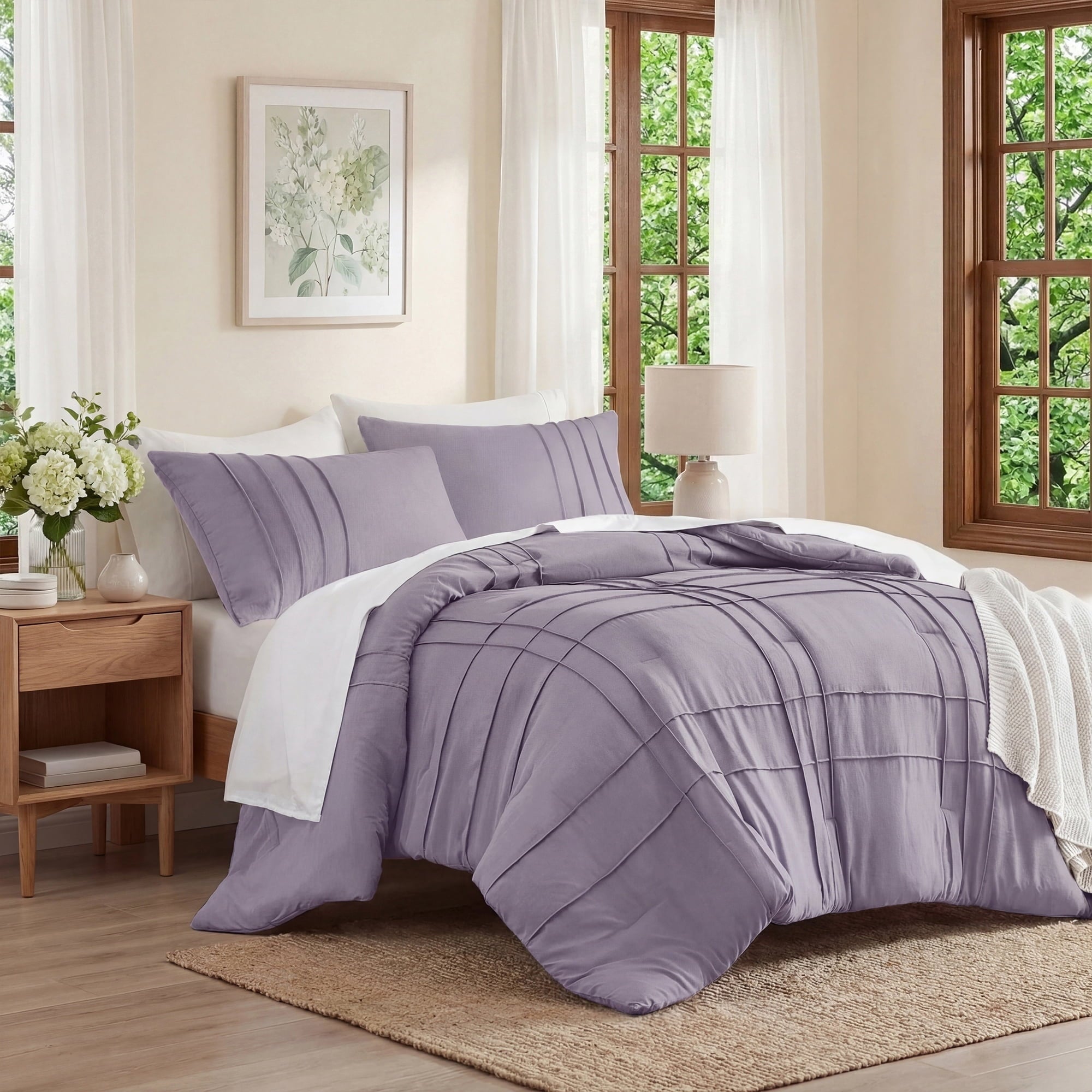 Fluffy Down Alternative Full/Queen Comforter Set, Boho 3-Piece Pintuck Stitching Bedding Set, Soft Washed Pleated Bed Sets with Pillow Shams,... - Luxurious Quilted Duvet Cover Set Detail