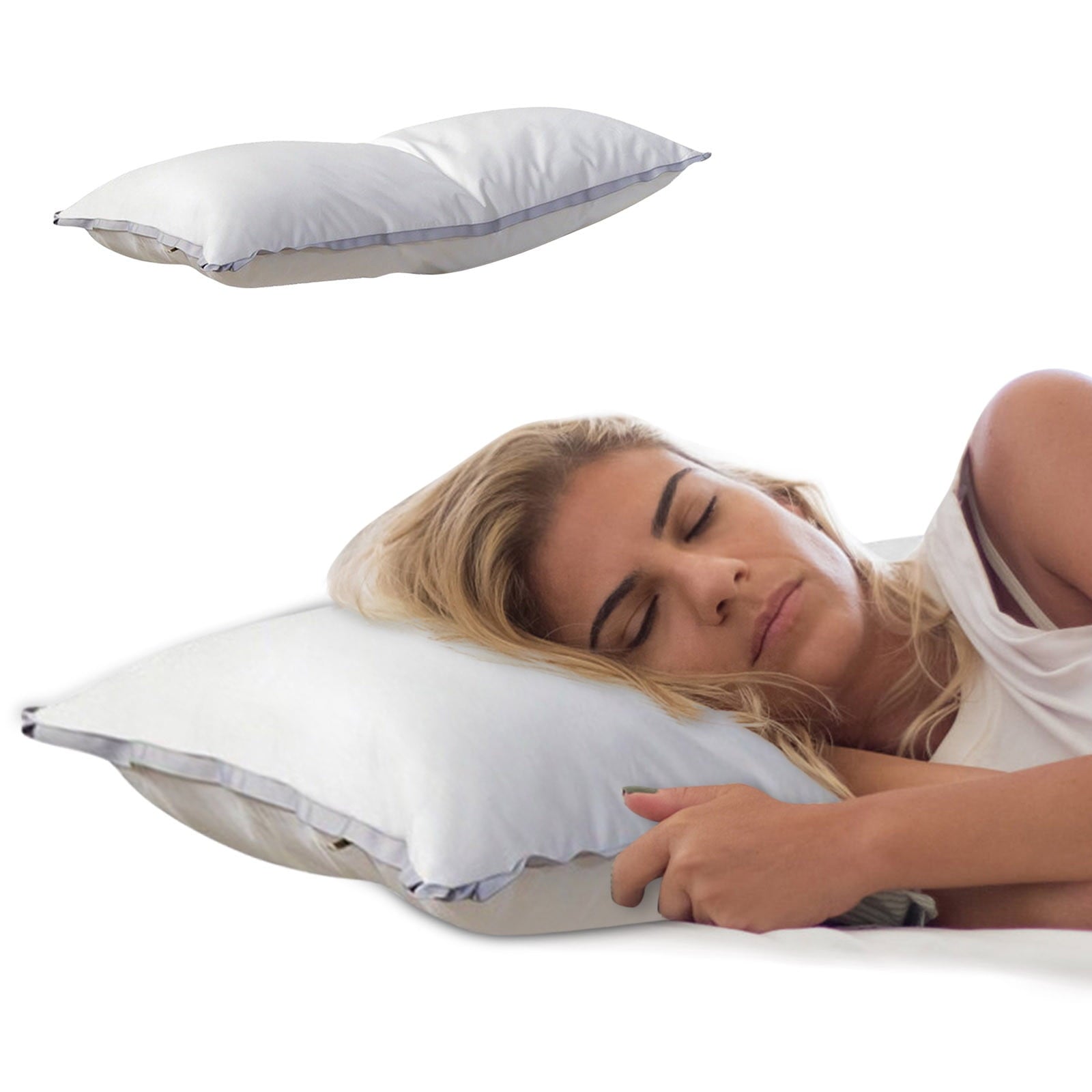 Ergonomic Memory Foam Extra Flat Soft Thin Pillows Queen Size, Bed Pillow with Full Cotton Filling for Side Back Stomach Sleepers, 20x30 In... - Decorative Throw Pillow Cushion for Sofa & Bed Detail