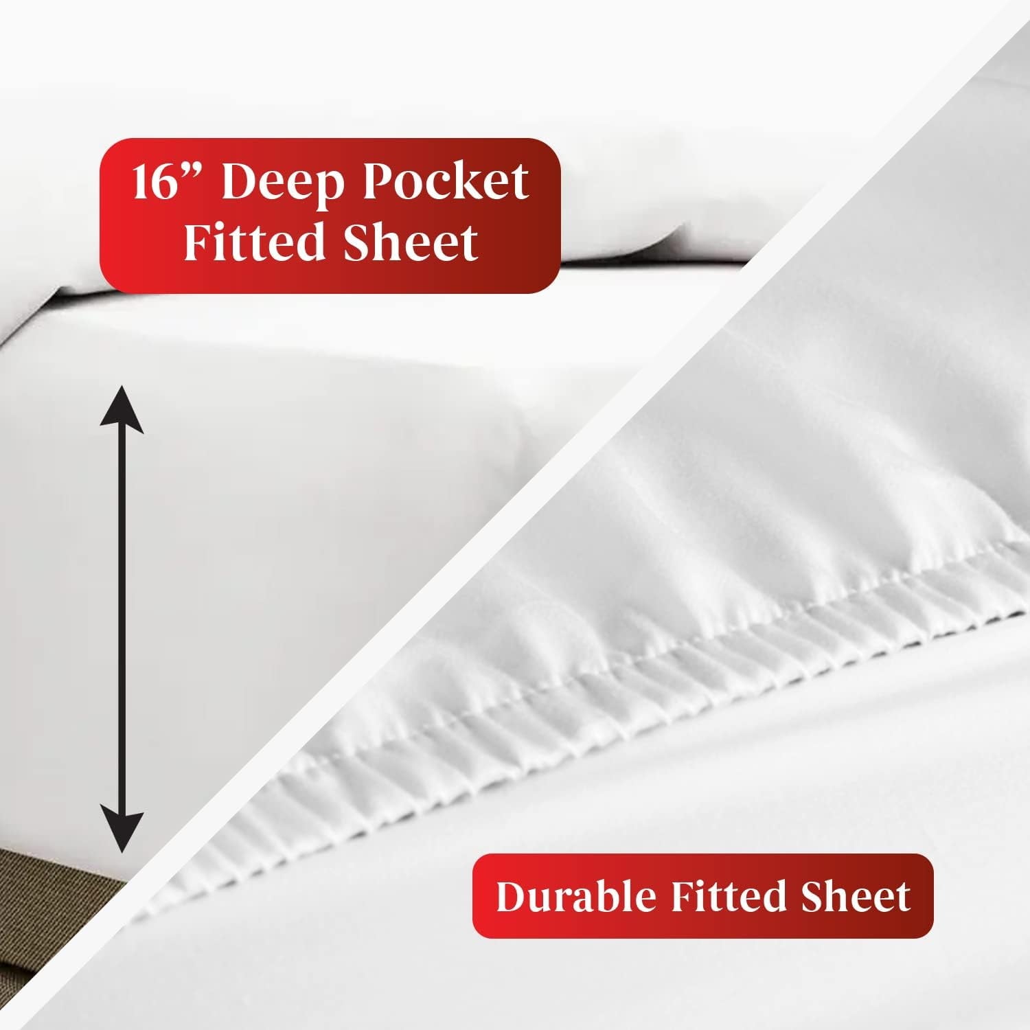 Wrinkle-Resistant Sheet Set of 4, 16-inch Deep Pocket - Microfiber Bed Sheets, White - Luxury Bed Sheet Set with Deep Pockets Detail