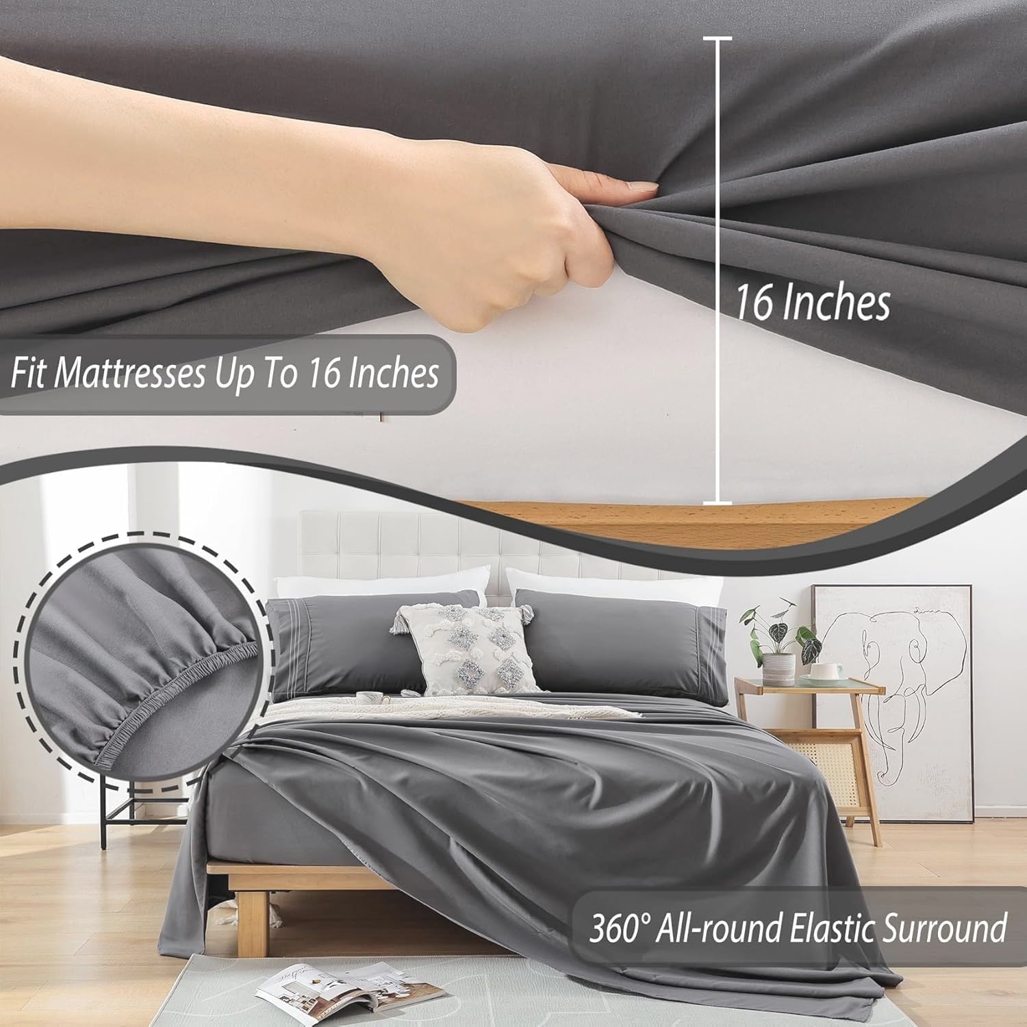 Breathable Luxury Size, Microfiber Cooling , Breathable & Hypoallergenic 4 Pieces Luxury Soft Sheet Set, Mattress Fitted up... - Cooling Hotel Quality Bedding Sheets and Pillowcases Detail