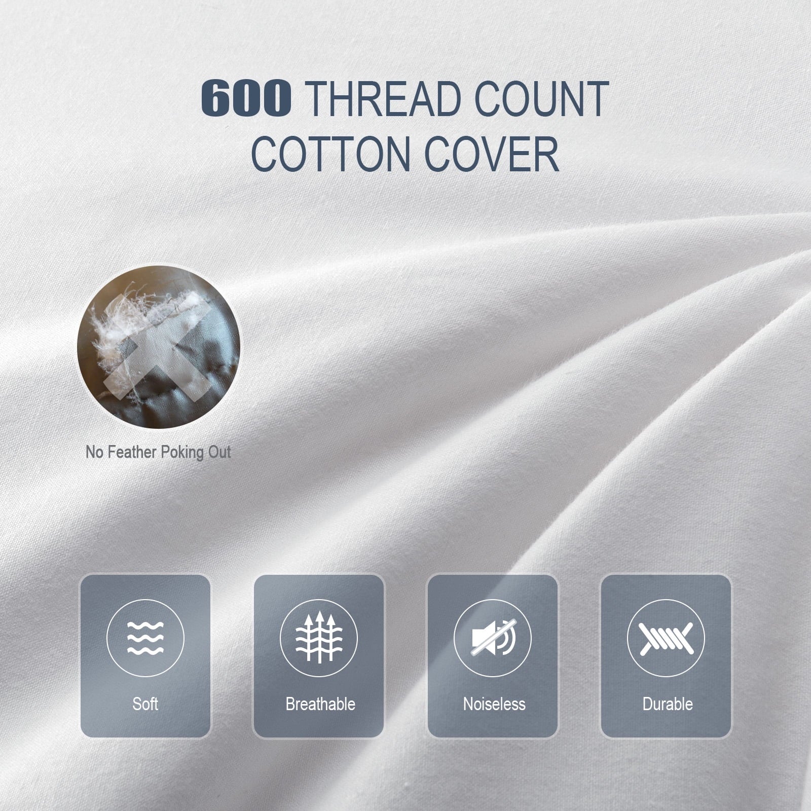 Decorative Plump Goose Feather & Down Pillow King Size 20"x36" – Hotel Quality Bed Pillow for Sleeping, 100% Organic Cotton Cover, Hyp... - Orthopedic Shredded Foam Bed Pillow Set Detail