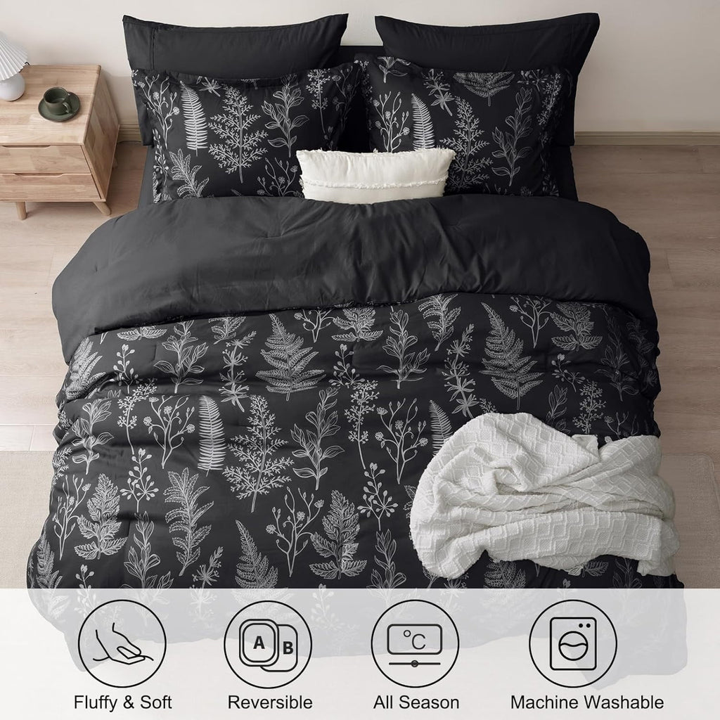 Luxurious Quilted 3 Pieces Printed Comforter Set Queen Size, Lightweight Botanical Floral Bed in a Bag, Ultra Soft Bedding Set with 1 R... - Hypoallergenic Ultra-Fluffy Quilt for Winter Detail