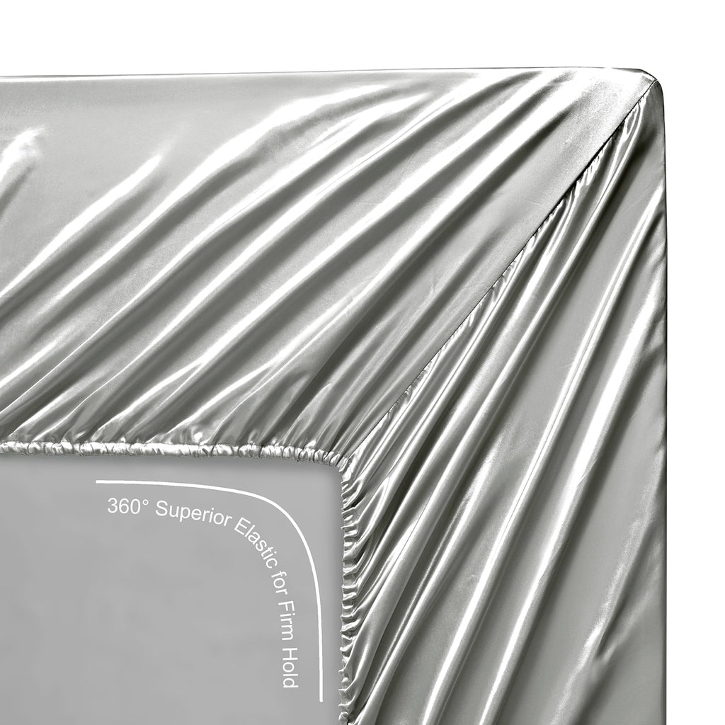 Wrinkle-Resistant Luxury Satin Sheets Set Full Size Light Gray, 4-Piece Bedding Sets with Deep Pockets - Soft and Smooth Satin Bed Shee... - Cooling Hotel Quality Bedding Sheets and Pillowcases Detail