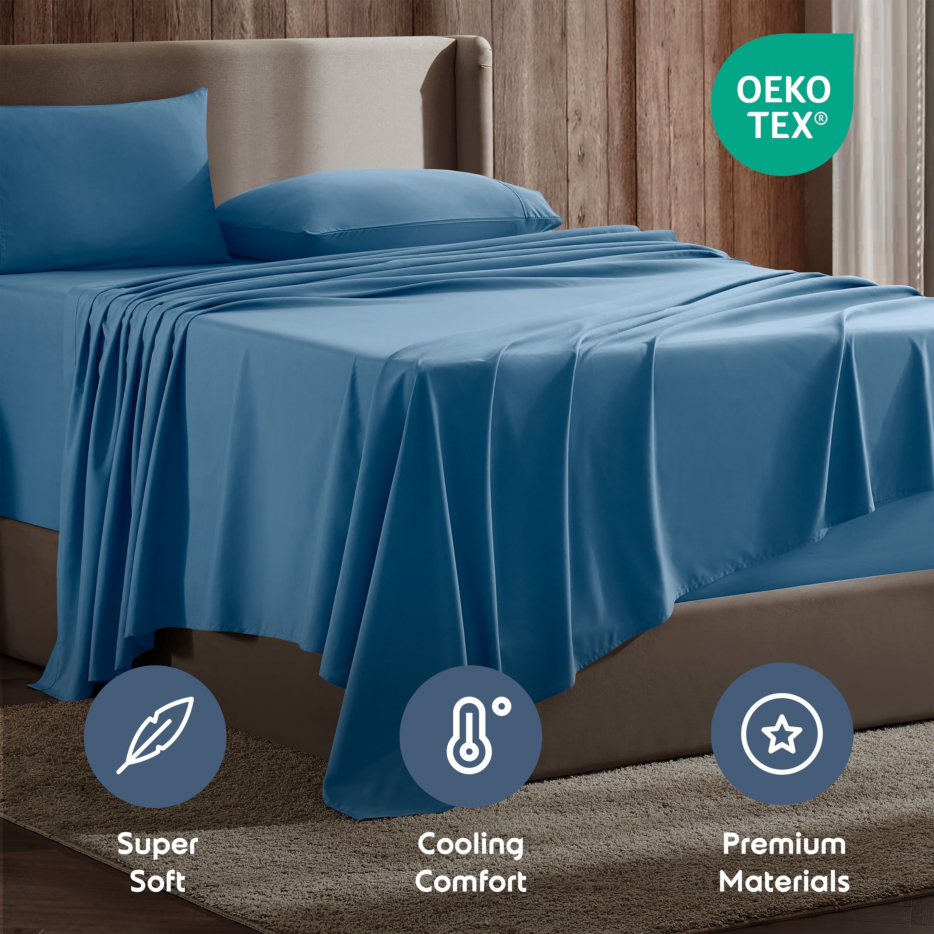Premium Egyptian Cotton Split King Sheet Sets, Deep Pocket 5 Piece, Luxury Soft Microfiber Bed Sheet Sets, BLUE HEAVEN - Premium Ultra-Soft Pillowcase Pair for Sleeping Detail