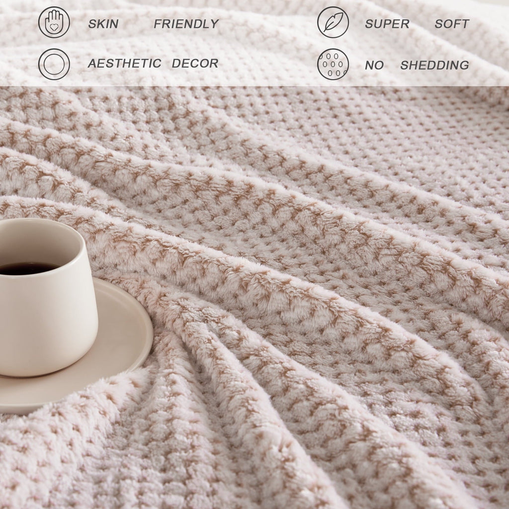 Cozy Fleece Waffle Textured Mixed Camel Fleece Blanket, Super Soft and Warm 50"x70" Throw Blanket for Couch, Cozy, Fuzzy and Ligh... - Cozy Fleece Throw Blanket for Couch & Bed Detail