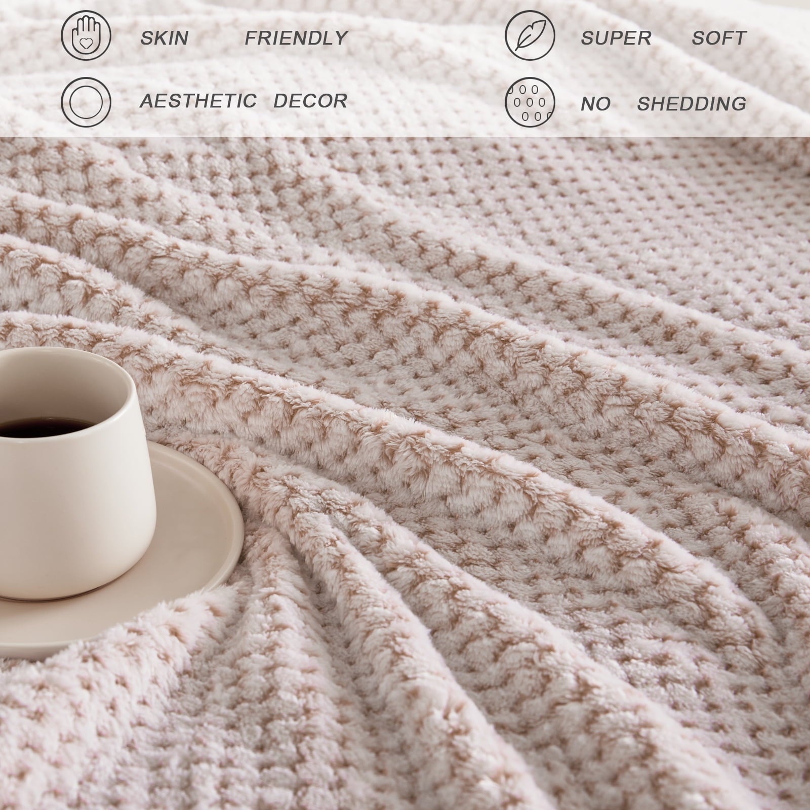 Cozy Fleece Waffle Textured Mixed Camel Fleece Blanket, Super Soft and Warm 50"x70" Throw Blanket for Couch, Cozy, Fuzzy and Ligh... - Cozy Fleece Throw Blanket for Couch & Bed Detail