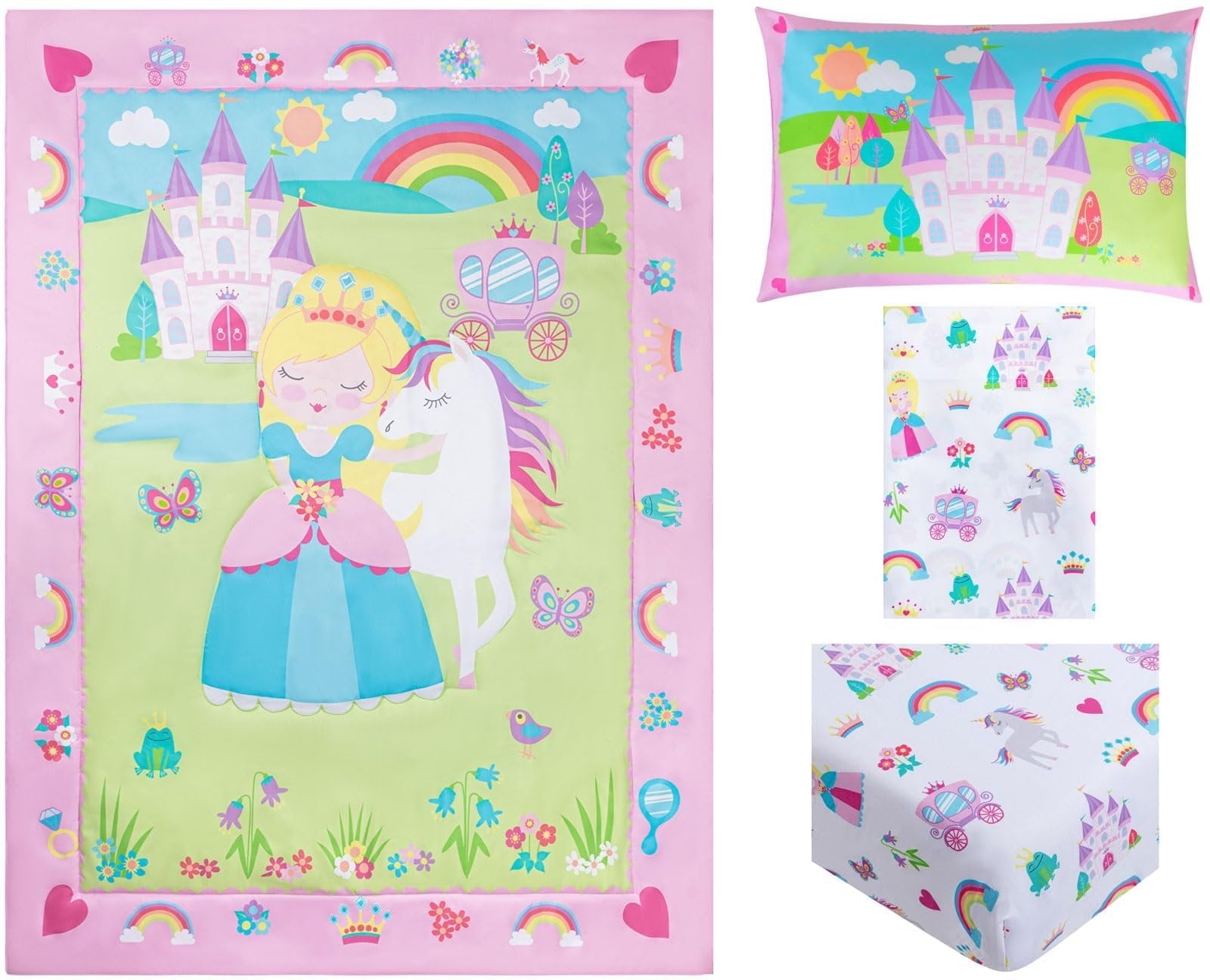 Luxurious Quilted Princess Toddler Bedding Set for Girls - 4-Piece Toddler Bed Comforter Sets for Girls, Reversible Comforter & Pillowc... - Hypoallergenic Ultra-Fluffy Quilt for Winter Detail
