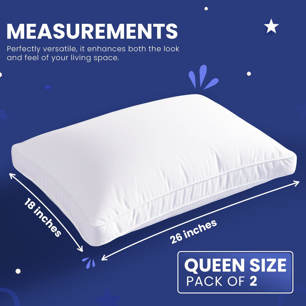 Orthopedic Support Queen Bed Pillow, 26"L x 18" W, Set of 2, Soft and High-Quality, Gusseted Pillow for All Sleep Positions (White) - Ergonomic Memory Foam Pillow for Neck Pain Support Detail