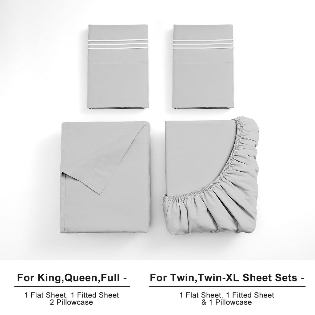 Ultra-Soft Twin Bed Sheet Set 3 Piece, Hotel Luxury Super Soft 1800 Series Microfiber Bed Sheets Set, Wrinkle Free Breathable, U... - Breathable Egyptian Cotton Flat & Fitted Sheets Detail