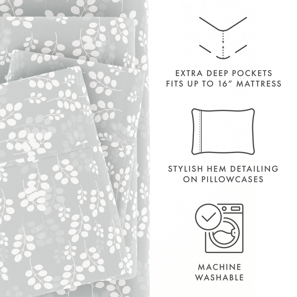 Breathable Luxury 4 Piece Pattern Microfiber Bed Sheets Set, Gray Wheat, Full - Cooling Hotel Quality Bedding Sheets and Pillowcases Detail