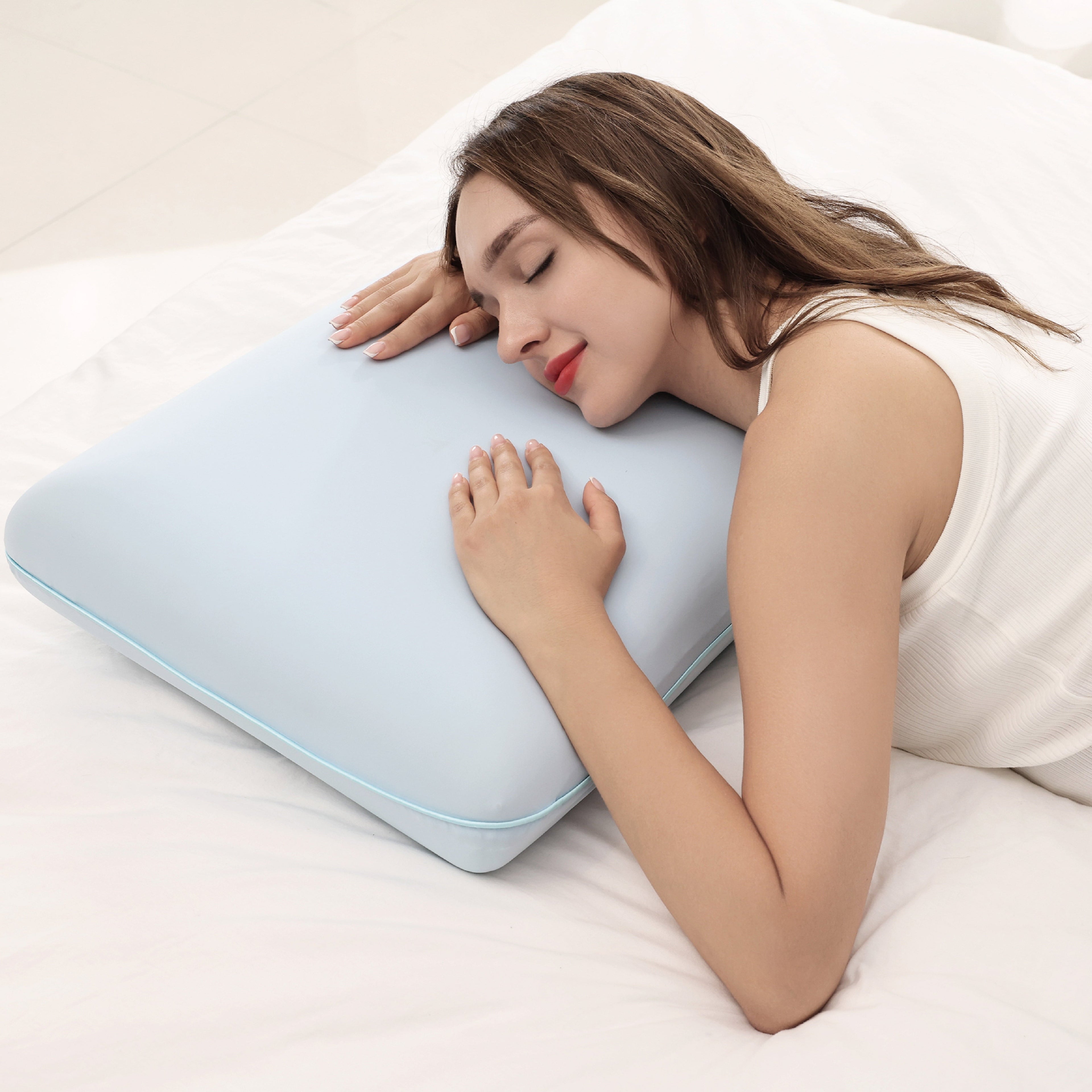 Decorative Plump Memory Foam Pillow, Cooling Gel Bed Pillow, Queen, Blue - Hotel Quality Plush Sleeping Pillows - Default Title