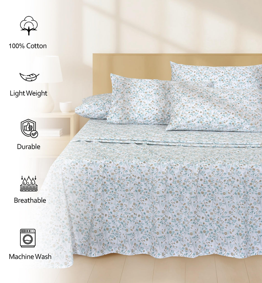 Ultra-Soft 6 Pcs Cotton Sheets - 100% Natural Cotton Soft, Lightweight & Breathable Crispy Percale Bed Sheets, King Size Sheets ... - Cooling Hotel Quality Bedding Sheets and Pillowcases Detail