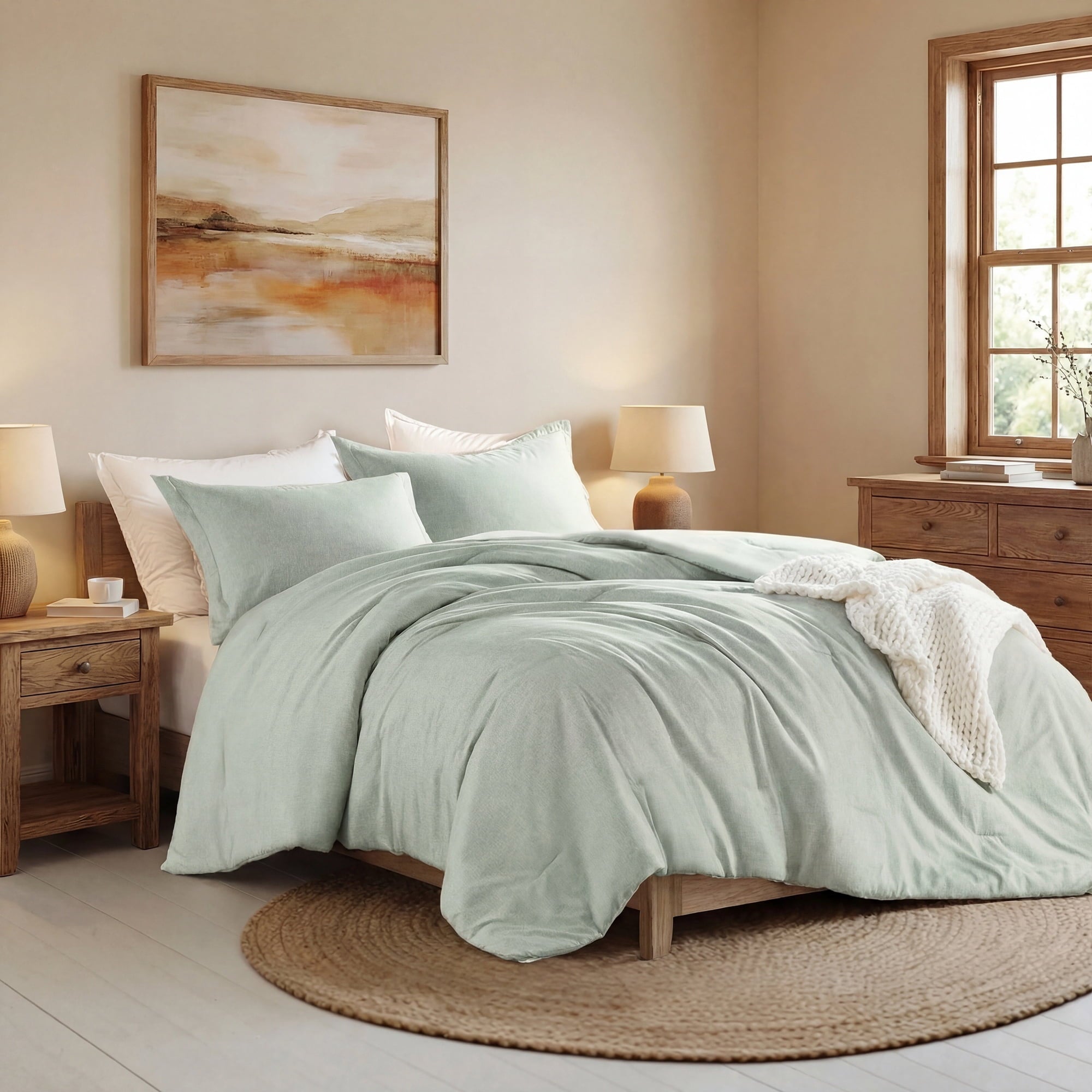 Luxurious Quilted Full/Queen Comforter Sets, Reversible 3 Piece Extra Soft Bedding Set, Chambray Print Sage Green Comforter Bed Set wit... - Cloud-Like Soft Lightweight Bed Comforter Detail