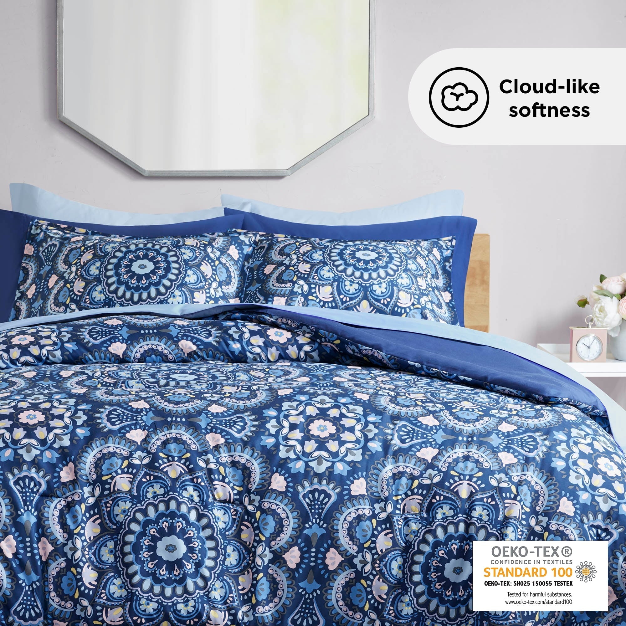 Heavyweight Warmth Queen Size Comforter Set, 9-Piece Bed in a Bag Queen, Navy Blue Bedding Comforter Set with Comforter, Flat Sheets, Fi... - Luxurious Quilted Duvet Cover Set Detail