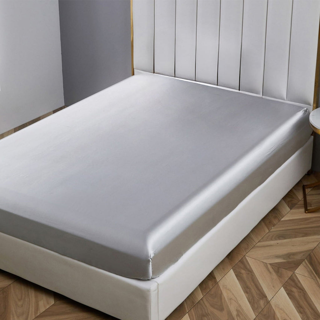 Wrinkle-Resistant Satin Fitted Sheet King Size 14 Inch Deep Pocket Bed Sheet Silk Sheet Ultra Soft Machine Washable, Light Gray - Cooling Hotel Quality Bedding Sheets and Pillowcases - Default Title