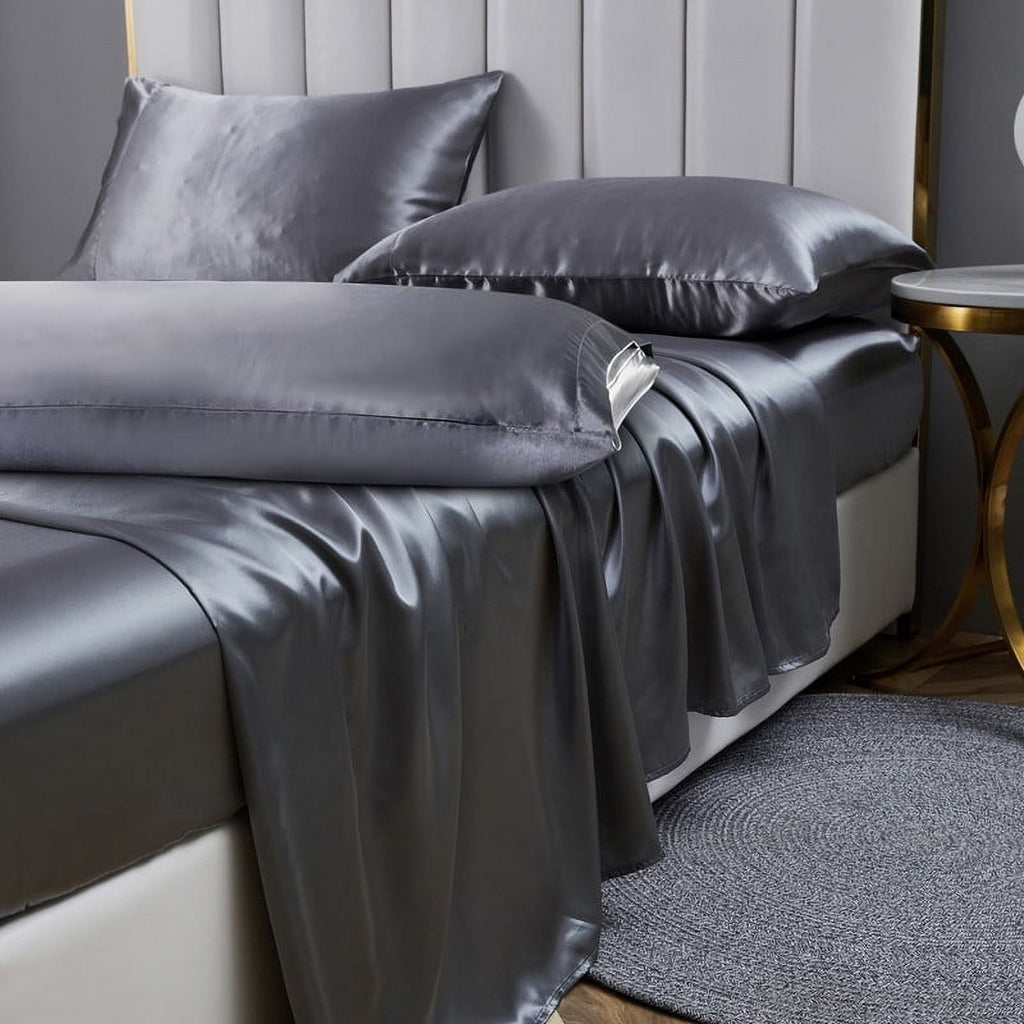 Wrinkle-Resistant Luxury 5-Piece Satin Sheets Twin Silk Sheets Bed Sheet Set Ultra-Silky & Skin-Friendly Deep Pocket Bed Flat Fitted Sheet - Cooling Hotel Quality Bedding Sheets and Pillowcases - Default Title