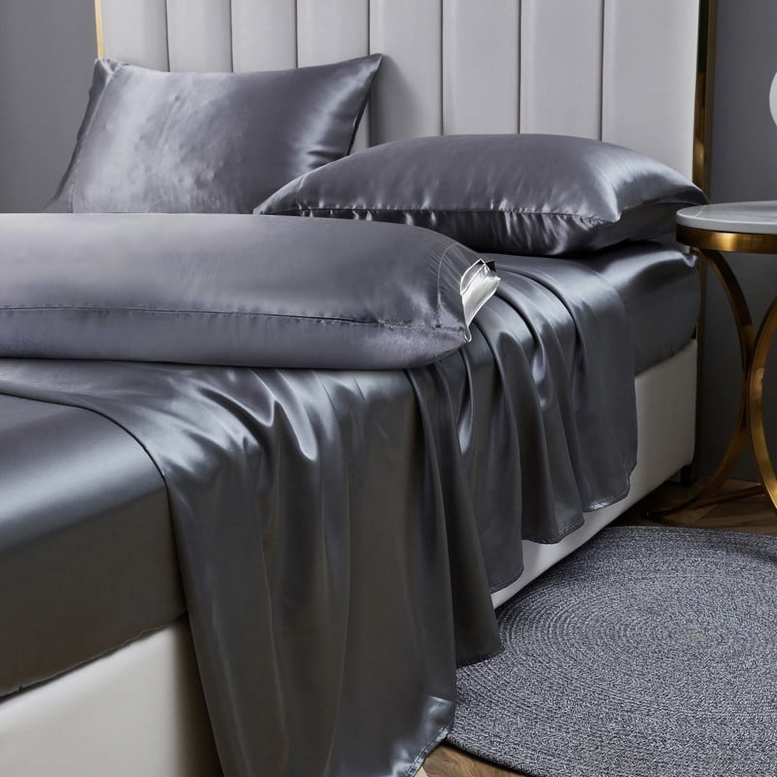 Wrinkle-Resistant Luxury 5-Piece Satin Sheets Twin Silk Sheets Bed Sheet Set Ultra-Silky & Skin-Friendly Deep Pocket Bed Flat Fitted Sheet - Cooling Hotel Quality Bedding Sheets and Pillowcases - Default Title