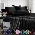 Breathable Luxury Twin Silk Gray Bed Sheet Set Deep Pocket Bed Flat Fitted Sheet, 3-Pieces - Cooling Hotel Quality Bedding Sheets and Pillowcases - Default Title