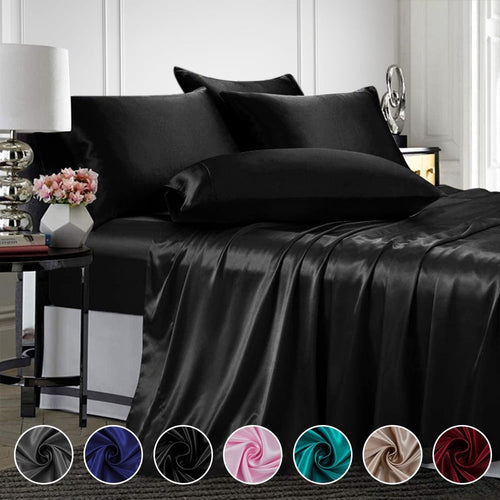 Breathable Luxury Twin Silk Gray Bed Sheet Set Deep Pocket Bed Flat Fitted Sheet, 3-Pieces - Cooling Hotel Quality Bedding Sheets and Pillowcases - Default Title