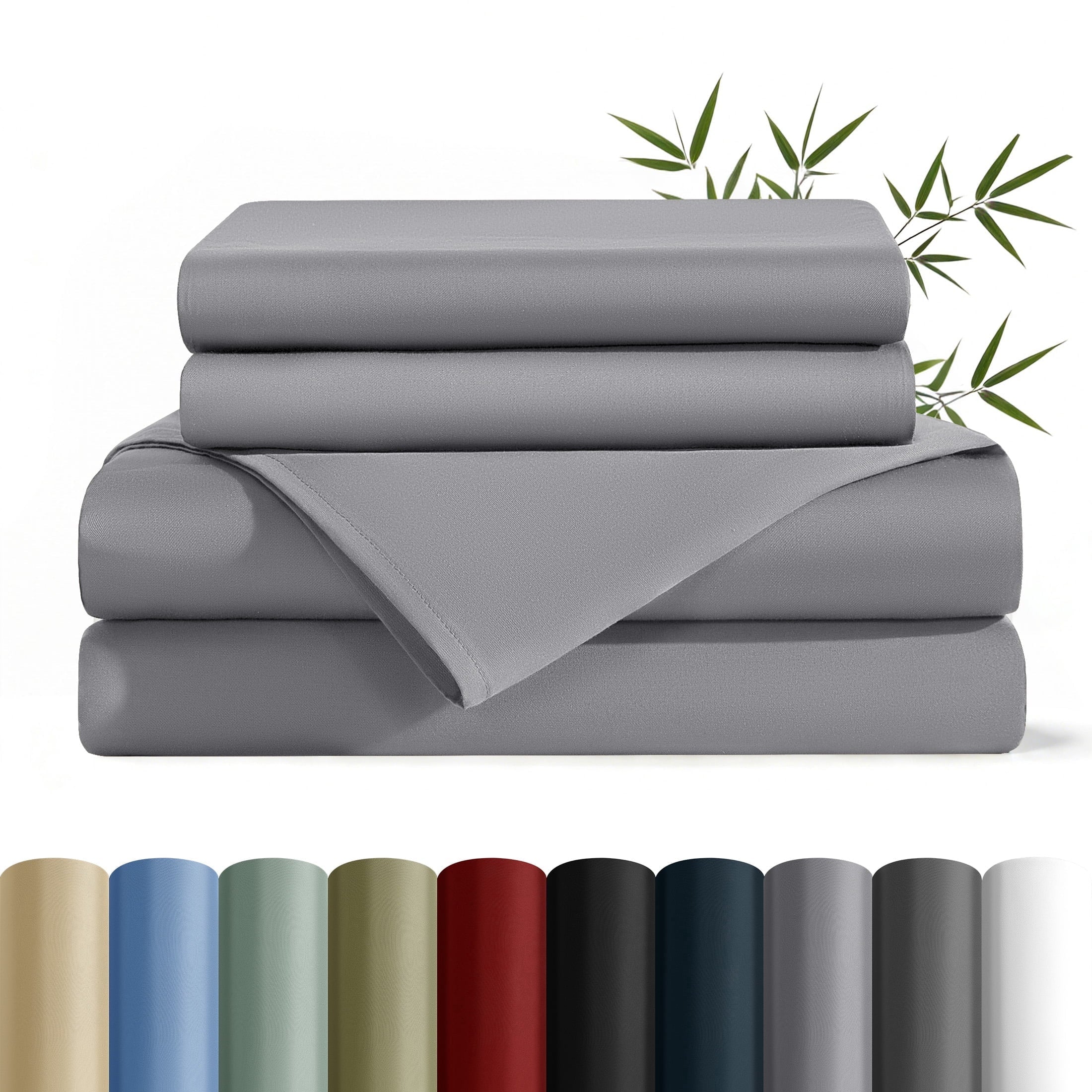 Premium Egyptian Cotton Bamboo Queen Sheet Set, Luxury Soft 4 Pieces Bed Sheets with 18" Deep Pocket, Gray - Luxury Bed Sheet Set with Deep Pockets - Default Title