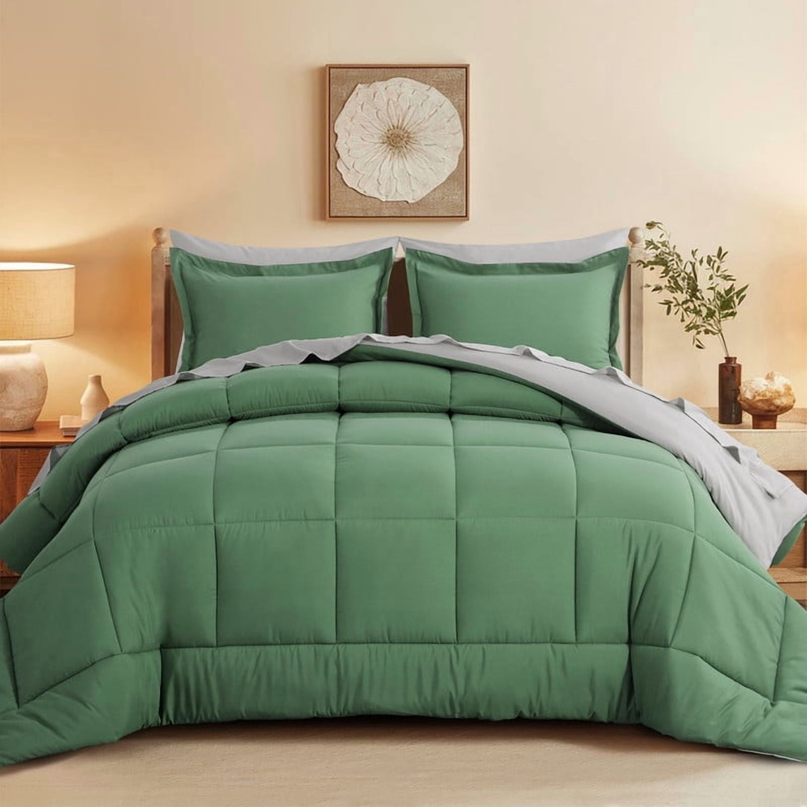 All-Season Grass Green/Grey Queen Size Comforter Set,3-Pieces Reversible Comforter Set Soft and Lightweight,All Season Down Alte... - Cloud-Like Soft Lightweight Bed Comforter - Default Title