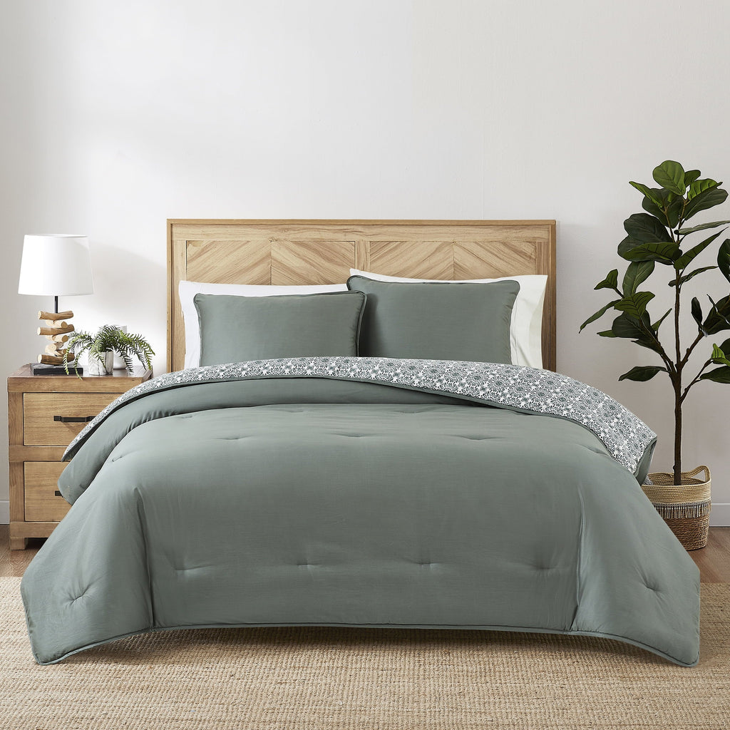Luxurious Quilted 3-Piece 400 Thread Count Flag Stone Green Cotton Lyocell Blend Comforter Set, Adult King - Luxurious Quilted Duvet Cover Set - Default Title