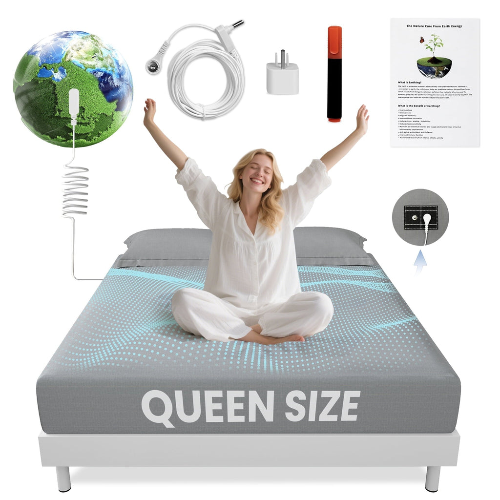 Premium Egyptian Cotton Grounding Sheets Queen Size 90% Organic Cotton + 10% Pure Silver Fitted Bed Sheet Gray Fiber Grounding Sheet Earth Ce... - Cooling Hotel Quality Bedding Sheets and Pillowcases - Default Title