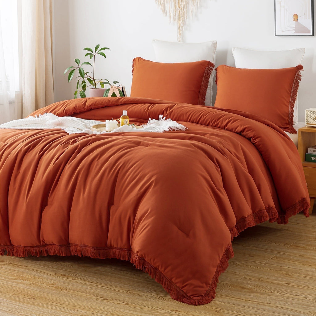 Fluffy Down Alternative King Size Comforter Sets Burnt Orange, 3 Pieces Soft Fluffy Boho Bedding Comforter Sets for King Bed, All Season Terr... - Cloud-Like Soft Lightweight Bed Comforter - Default Title