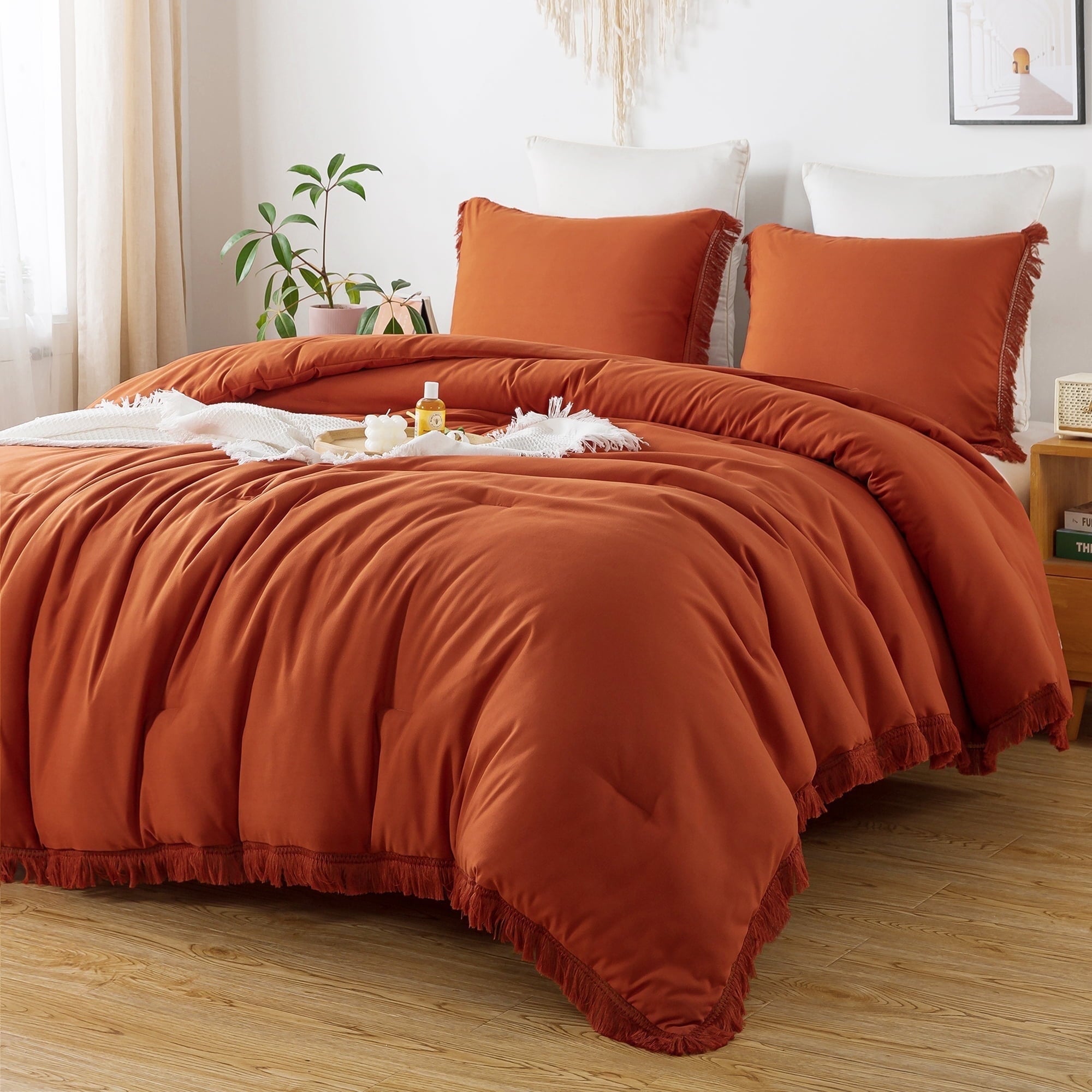 Fluffy Down Alternative King Size Comforter Sets Burnt Orange, 3 Pieces Soft Fluffy Boho Bedding Comforter Sets for King Bed, All Season Terr... - Cloud-Like Soft Lightweight Bed Comforter - Default Title