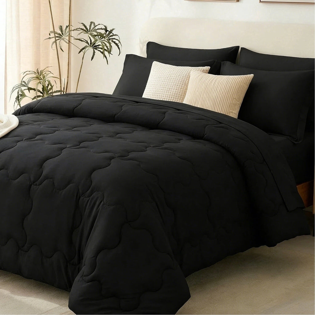 Luxurious Quilted 7 Pieces Comforter Set Full，Bed in A bag，All Seasons Bedding sets with Comforter,Fitted Sheet,Flat Sheet,Pillowcases ... - All-Season Down Alternative Comforter Insert - Default Title