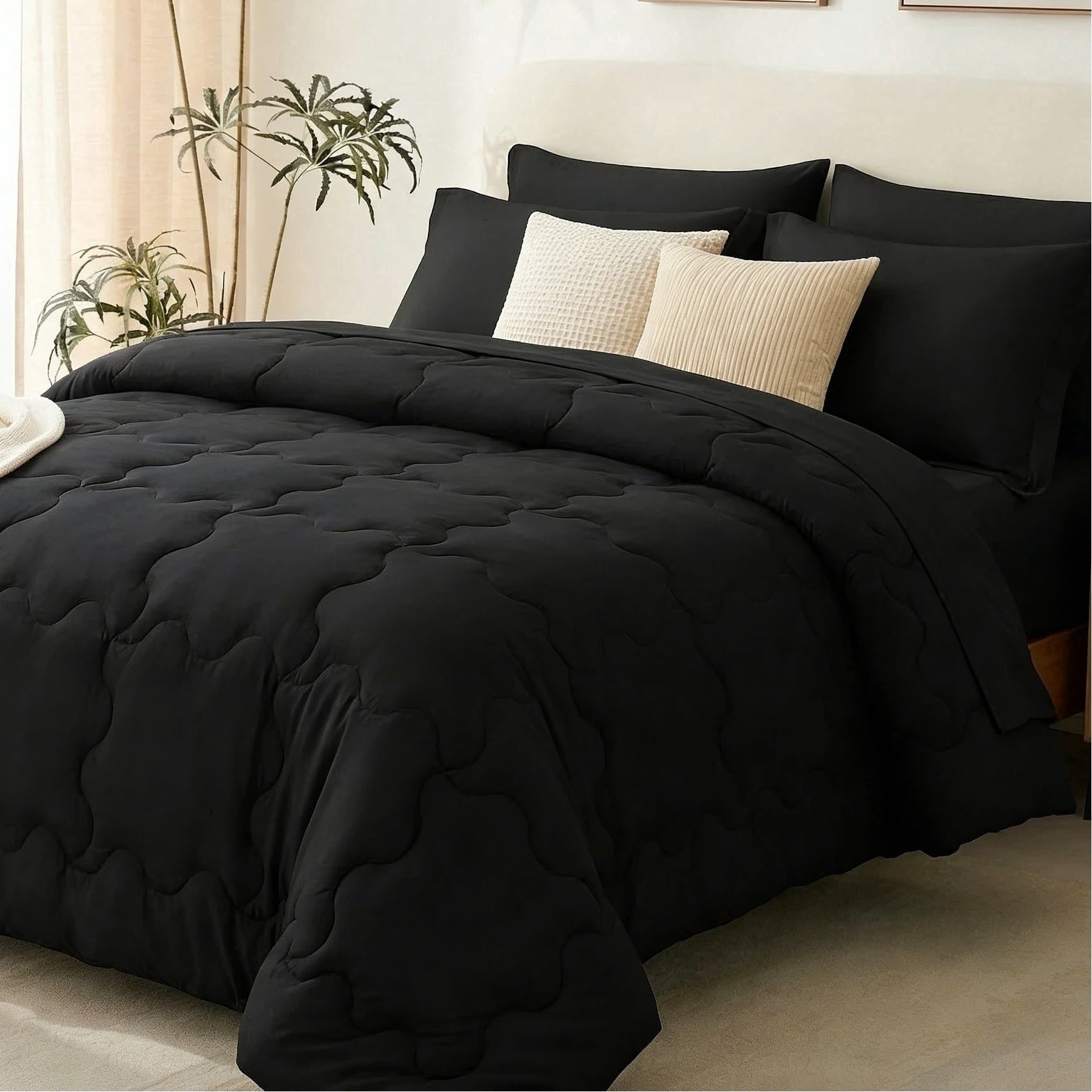 Luxurious Quilted 7 Pieces Comforter Set Full，Bed in A bag，All Seasons Bedding sets with Comforter,Fitted Sheet,Flat Sheet,Pillowcases ... - All-Season Down Alternative Comforter Insert - Default Title
