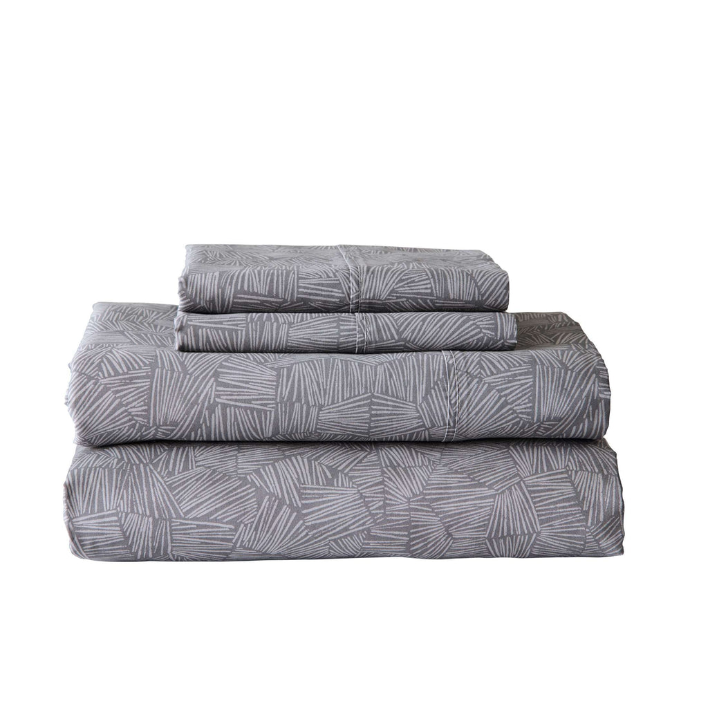 Breathable Luxury 300 Thread Count 3-Piece Cotton Percale Ziggy Geo Print Grey Flannel Bed Sheet Set, Twin - Premium Ultra-Soft Pillowcase Pair for Sleeping - Default Title