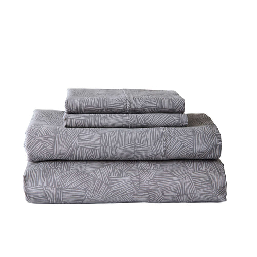 Breathable Luxury 300 Thread Count 3-Piece Cotton Percale Ziggy Geo Print Grey Flannel Bed Sheet Set, Twin - Premium Ultra-Soft Pillowcase Pair for Sleeping - Default Title