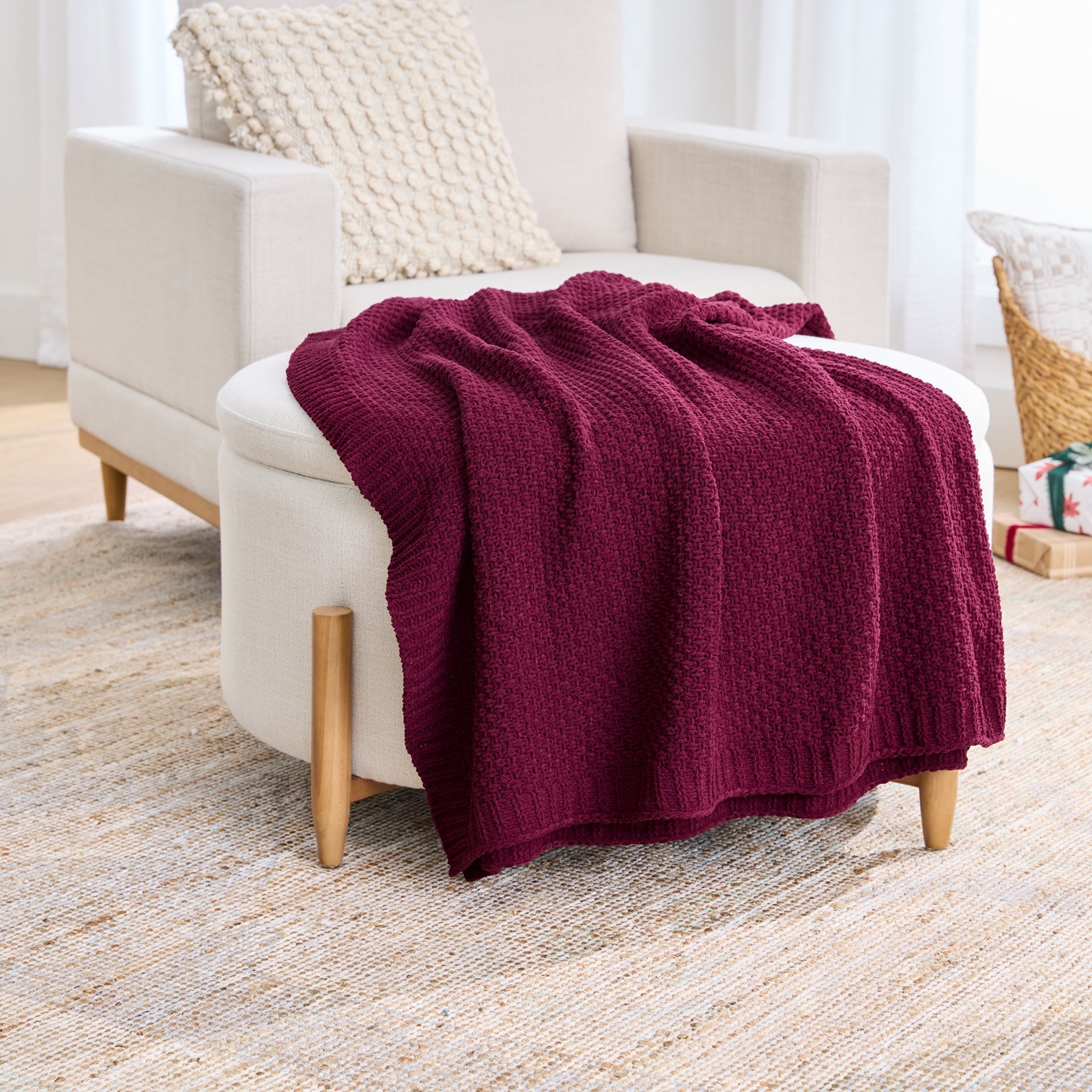 Reversible Sherpa Chenille Knit Super Soft Oversized Throw Blanket, Merlot Wine - Lightweight Plush Warm Blanket for All Seasons - Default Title