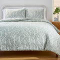 Fluffy Down Alternative Botanical 3-Piece Comforter Set, Green, Full Queen, All Ages - Luxurious Quilted Duvet Cover Set - Default Title