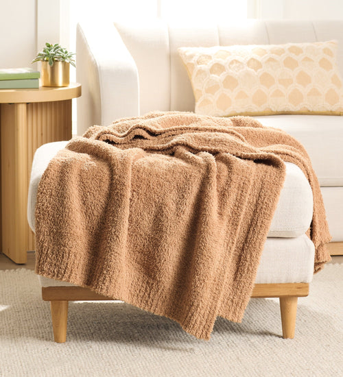 Cozy Fleece Cozy Knit Throw, Dark Caramel, 50x72" - Cozy Fleece Throw Blanket for Couch & Bed - Default Title