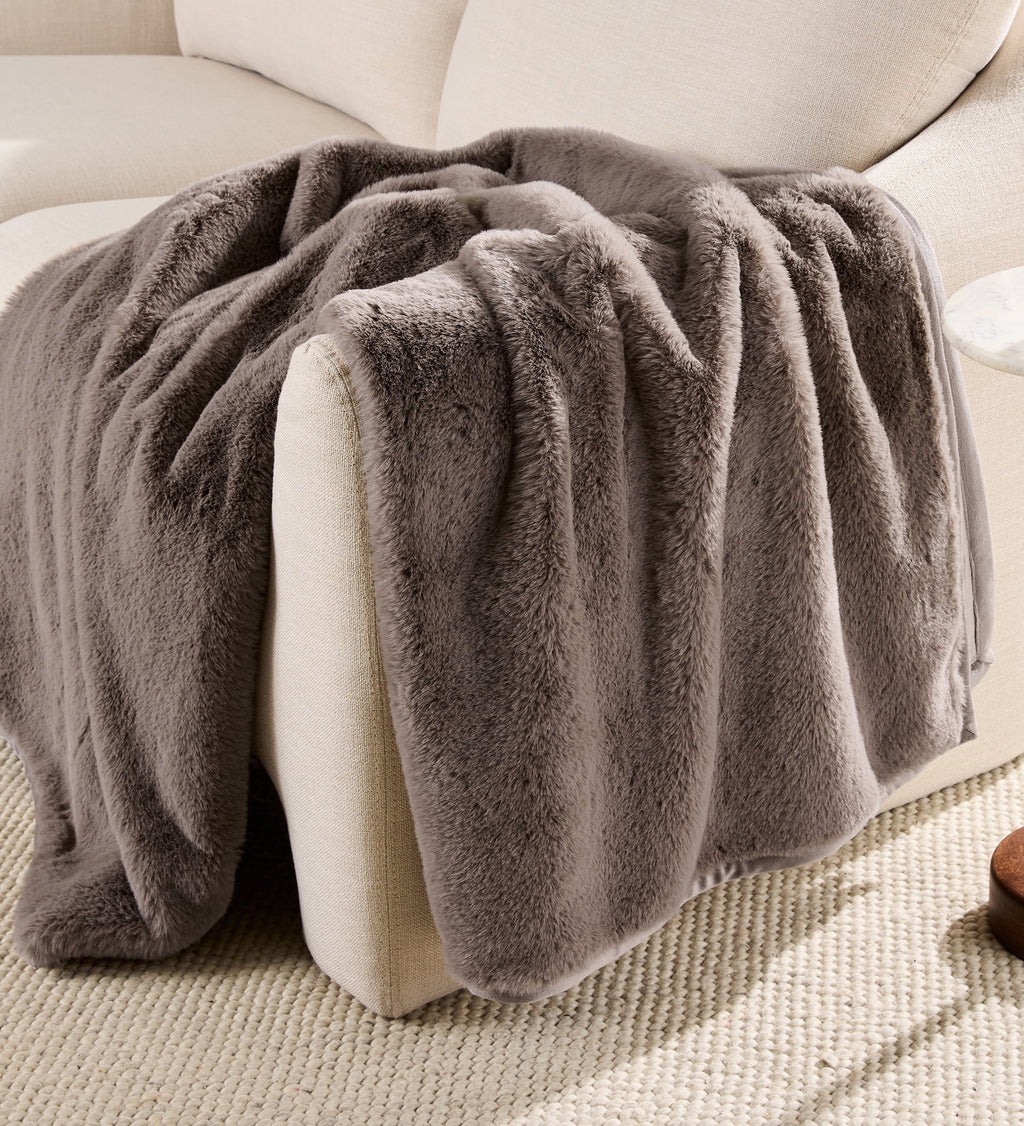 Decorative Knitted Grey Faux Fur Ultra Soft Luxury Oversized Throw Blanket 50" x 72", Grey Bisque - Super Soft Reversible Sherpa Flannel Blanket - Default Title