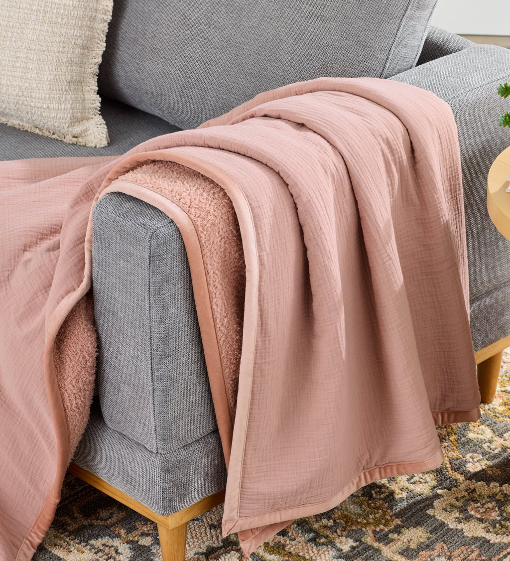 Lightweight Warm Gauze Reverse to Cozy Knit Super Soft Throw Blanket, Oversized, Antique Blush - Lightweight Plush Warm Blanket for All Seasons - Default Title