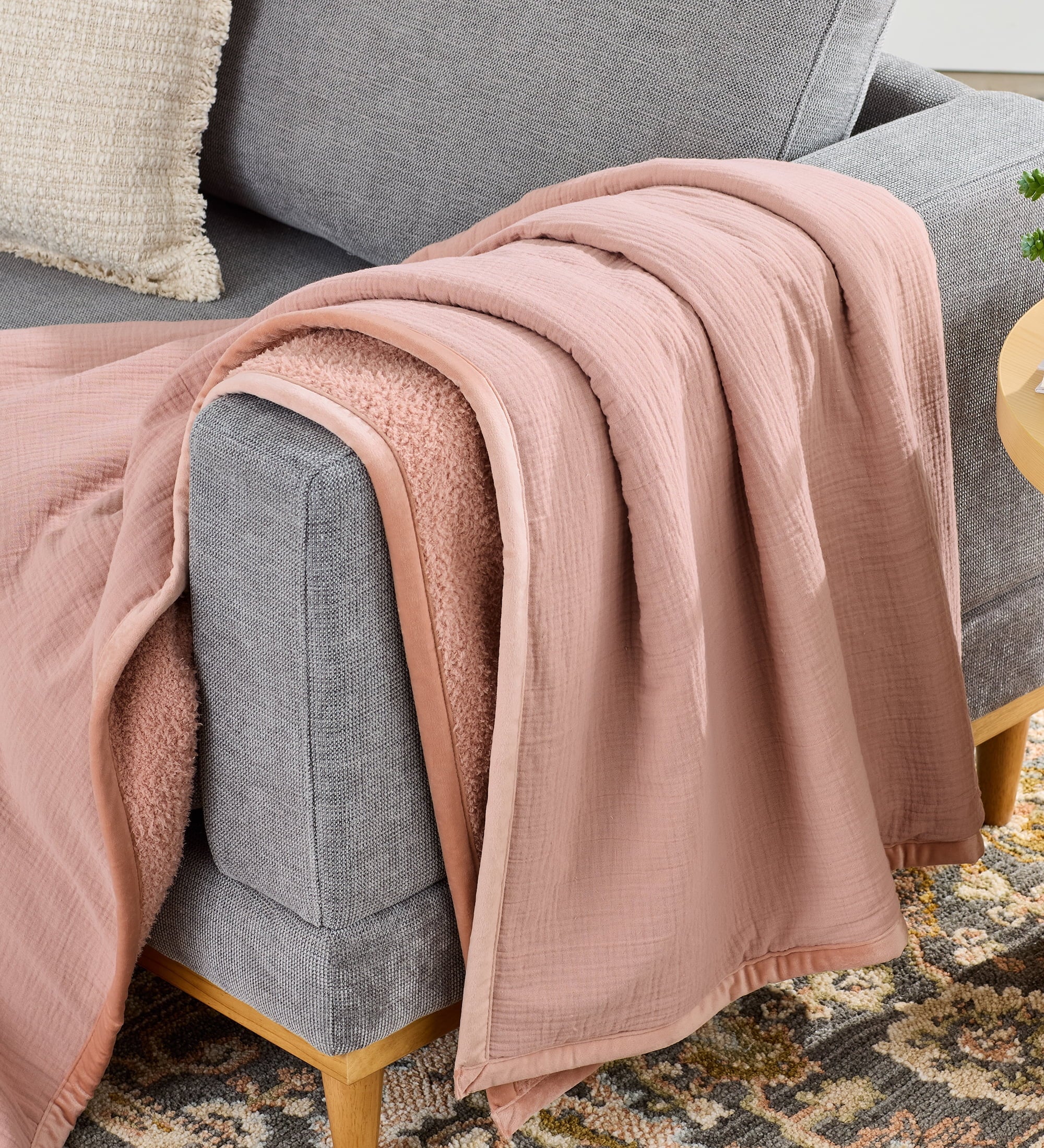 Lightweight Warm Gauze Reverse to Cozy Knit Super Soft Throw Blanket, Oversized, Antique Blush - Lightweight Plush Warm Blanket for All Seasons - Default Title