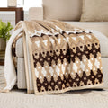 Cozy Fleece Printed Velvet Plush Reverse to Faux Fur Super Soft Throw Blanket, Oversized, Linder Border Beige - Luxury Knitted Decorative Throw Blanket with Fringes - Default Title