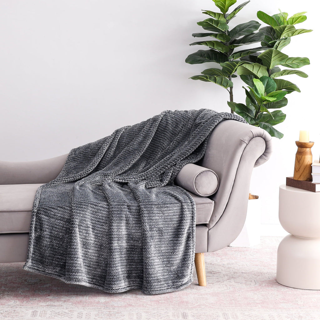 Decorative Knitted Plush Textured Heathered Soft Oversized Throw Blanket, Gray - Super Soft Reversible Sherpa Flannel Blanket - Default Title