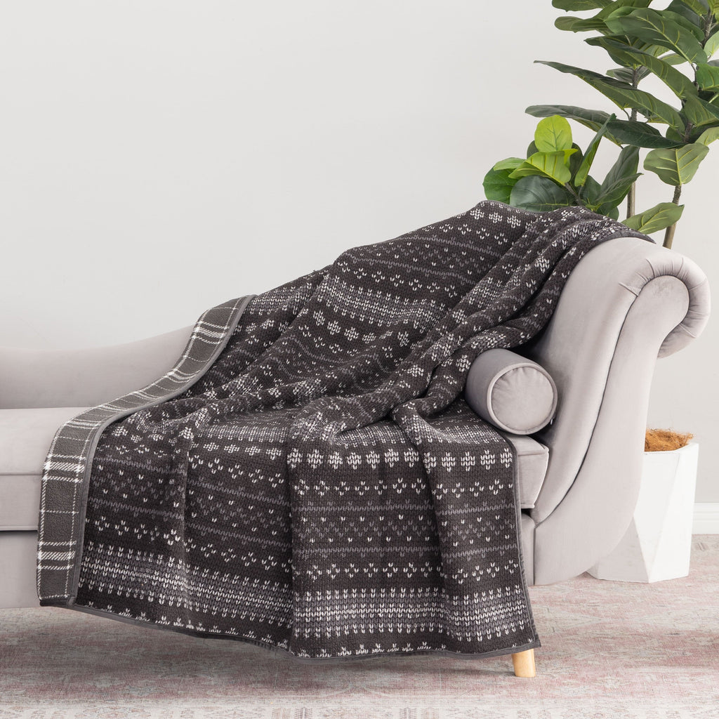 Super Soft Flannel Berkshire Life Reversible Printed Hampshire Soft Throw Blanket, Glacier Fair Isle - Cozy Fleece Throw Blanket for Couch & Bed - Default Title