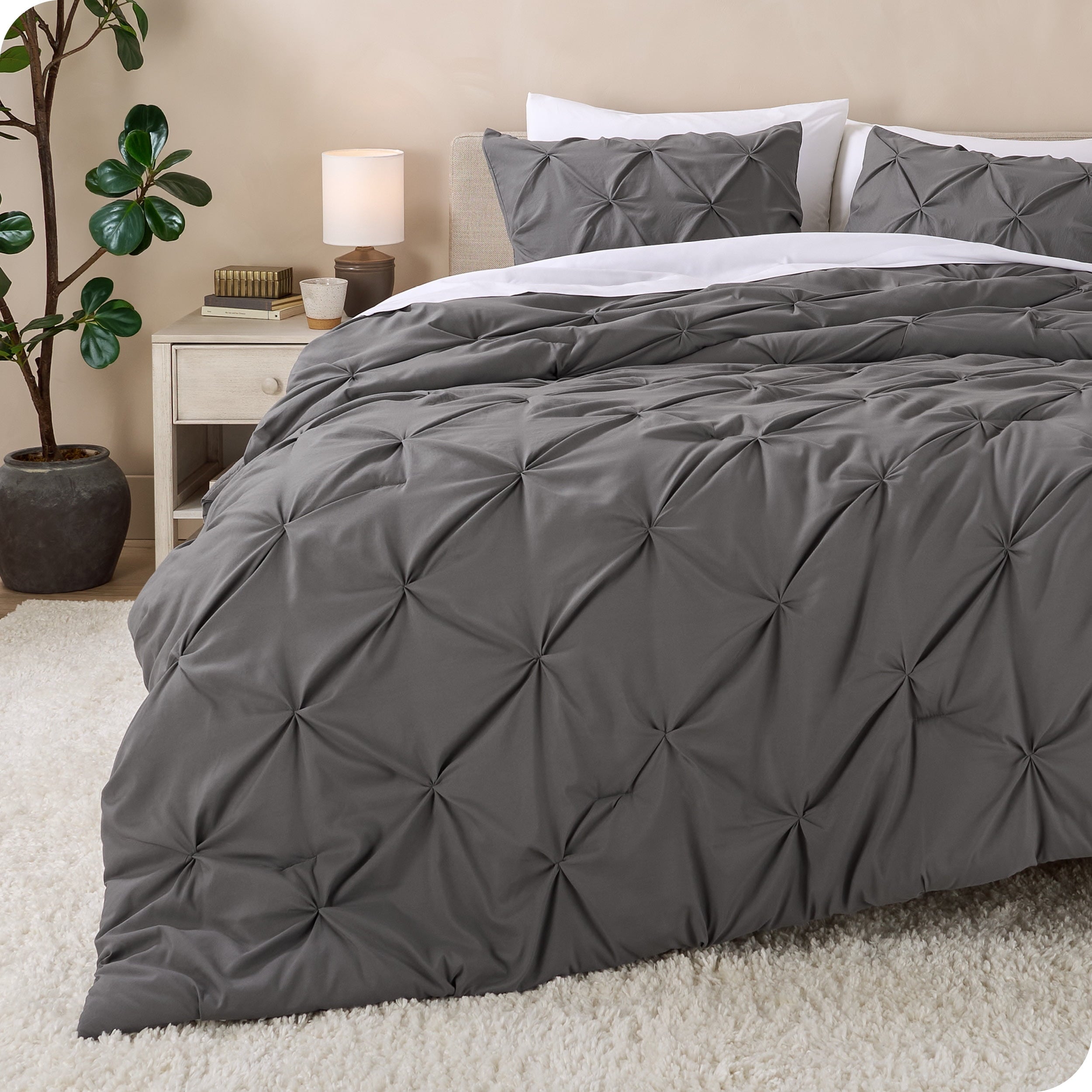 Luxurious Quilted Pintuck Down Alternative Comforter Set - 3-Pieces - All Seasons - King, Grey - Hypoallergenic Ultra-Fluffy Quilt for Winter - Default Title