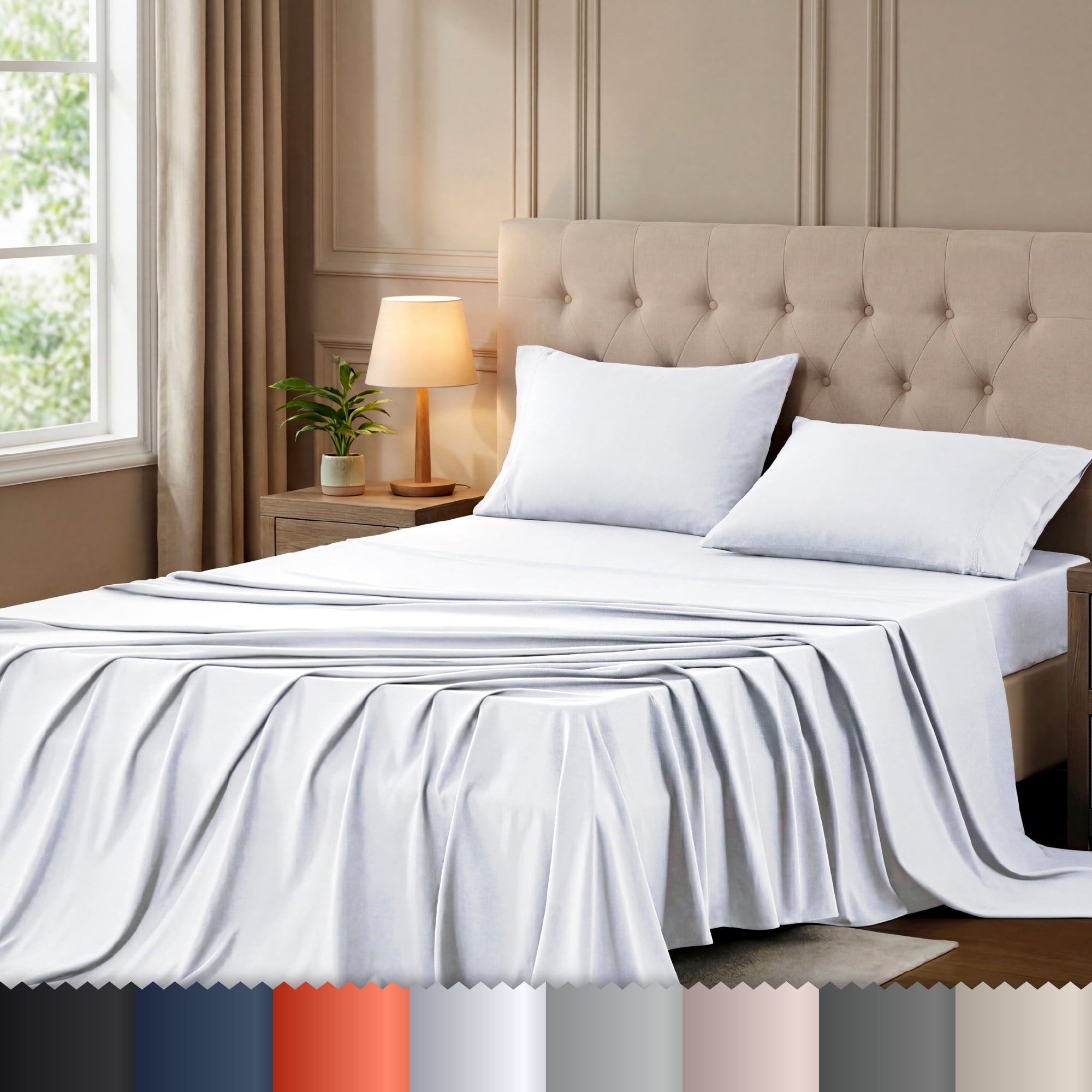 Breathable Luxury Queen Size Bed Sheet Set in Bright White – 4 Piece Microfiber Sheets, Ultra-Soft, Deep Pocket, Wrinkle-Resistant, Eas... - Breathable Egyptian Cotton Flat & Fitted Sheets - Default Title