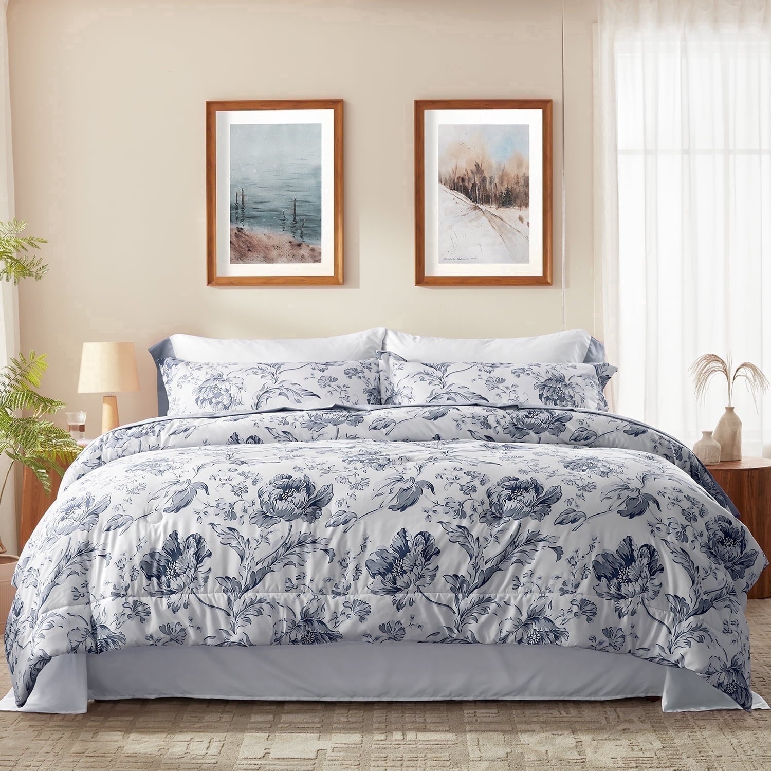 Fluffy Down Alternative Queen Comforter Sets,7-Pieces Reversible Bedding Sets,Bed in a Bag with Comforter,Flat Sheet and Fitted Sheet,Pillowc... - Luxurious Quilted Duvet Cover Set - Default Title